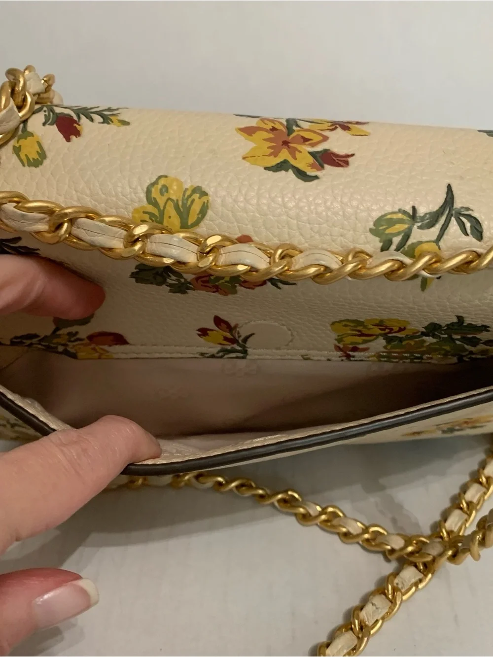 Tory Burch Kira Cream/Floral Multicolor leather Purse
